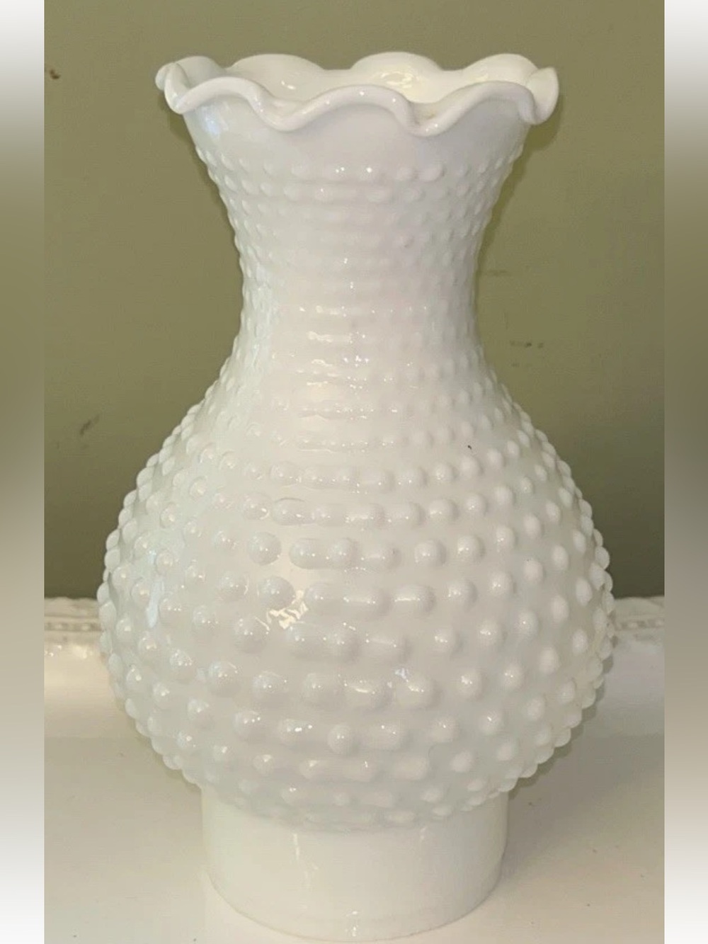 Hobnail Milk Glass Hurricane Lamp Shade/Chimney With Scalloped Rim